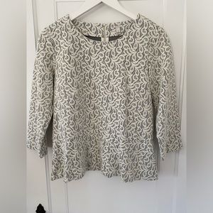 J. Crew 3/4 sleeve grey and ivory lace top, size medium